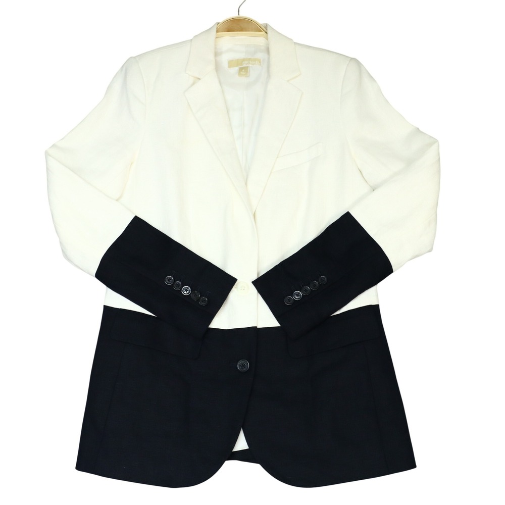 Michael Kors Colorblock Linen Blazer 6 Ivory Navy Career Coastal Nautical Preppy